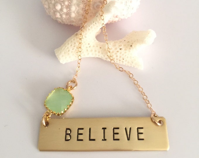 Gold Fill stamped BELIEVE Bar Nameplate Necklace Layering