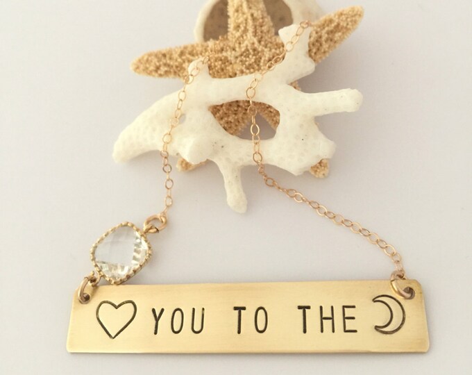 Love You To The Moon Stamped Gold Fill Bar Necklace Mothers Day Gift Bridesmaids Anniversary Wedding Beach Outer Banks Stars