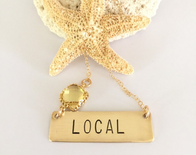 LOCAL Gold Fill Stamped Bar Necklace Custom Nameplate Layering Nautical