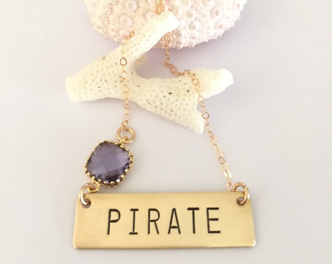 Pirate Bar Necklace ECU East Carolina Greenville Nameplate Stamped Pirates Outer Banks