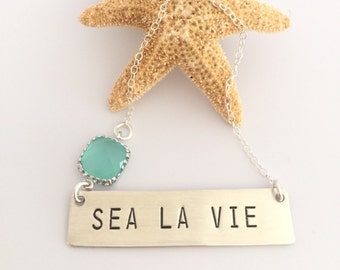 Sea La Vie Stamped Sterling Silver Bar Necklace