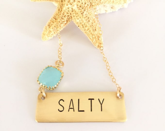 SALTY Gold Fill Stamped Bar Name Plate Bohemian Boho Custom Layering Necklace Bridesmaids Gift Boho Friend Mothers Day