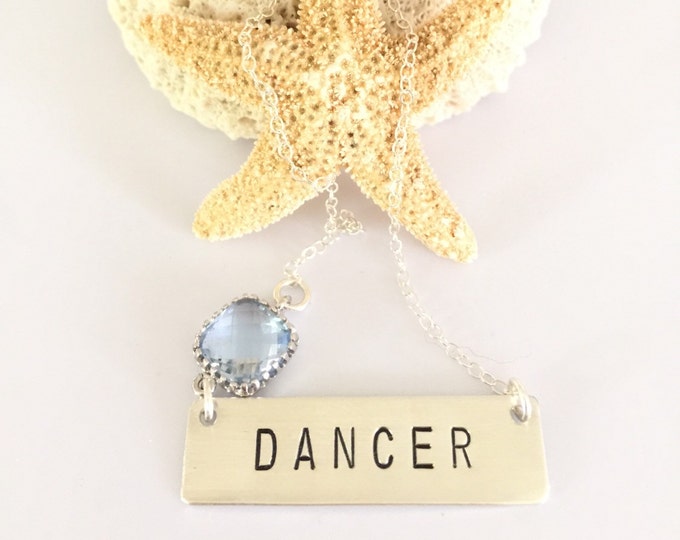 Dancer Stamped Sterling Silver Bar Necklace Gift Ballet Family Love Layering Boho Dancing Dance Ballerina