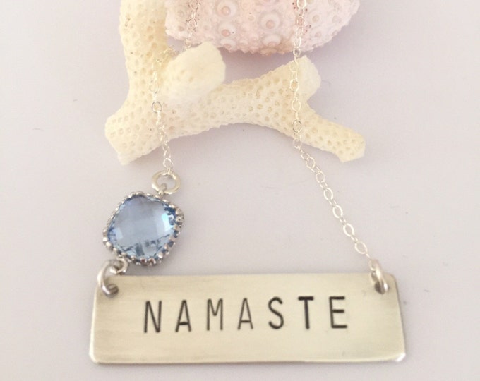 NAMASTE Stamped Bar Necklace Nameplate Customizable Personalized Bridesmaids Friend Gift Yoga Yogi Wanderlust Boho Bohemian