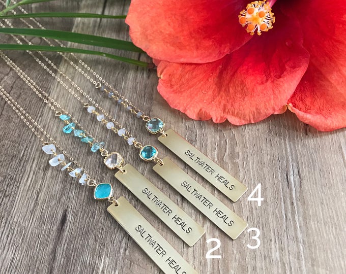 New! // Saltwater Heals Vertical Gold Fill Bar Necklace