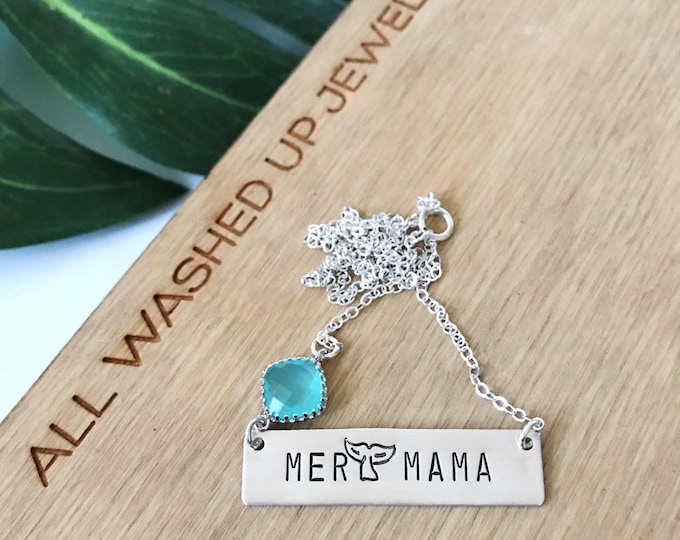 MerMama Mermaid Bar Necklace Mama Momma Mom Silver Ocean Waves Beach Sea Boho Layering Outer Banks Gypsea Salty Seas The Day