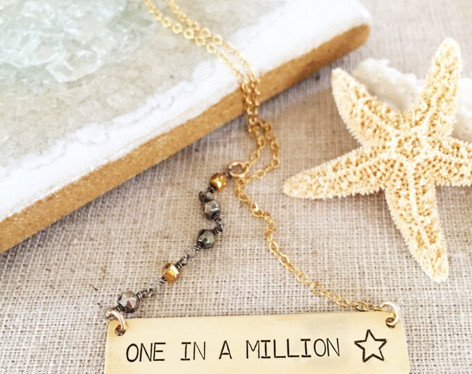 One In A Million Bar Necklace Stamped Gold Fill Beaded Star Layering Boho Customizable Love Personalized