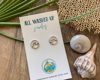 New! // Sterling Silver Wave Stud Earrings