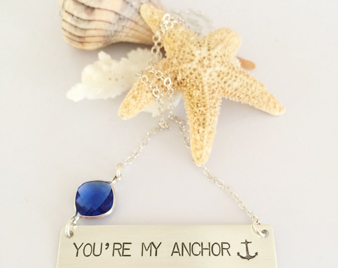 You're my Anchor Bar Necklace Sterling Silver Nautical Beach Ocean valentines Wedding Sea Boho Outer Banks OBX Gift Friend Love Mermaid