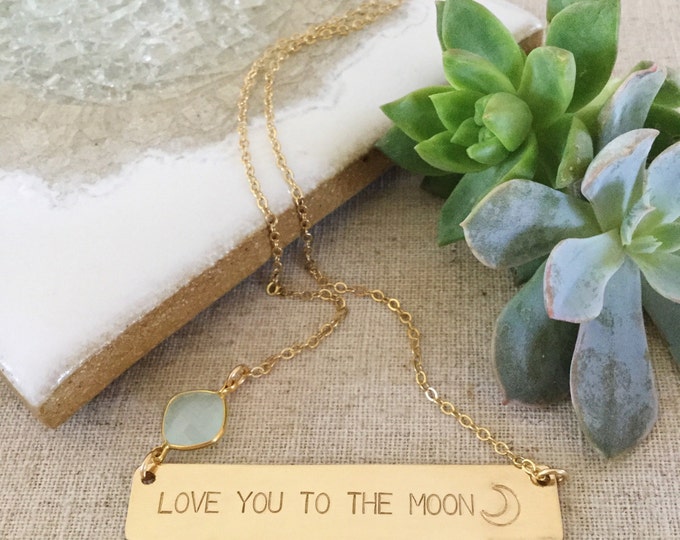 New! Gold Filled Love You To The Moon Bar Necklace