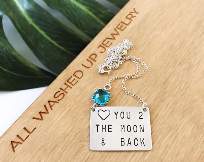 Love You To The Moon & Back Stamped Sterling Silver Bar Necklace