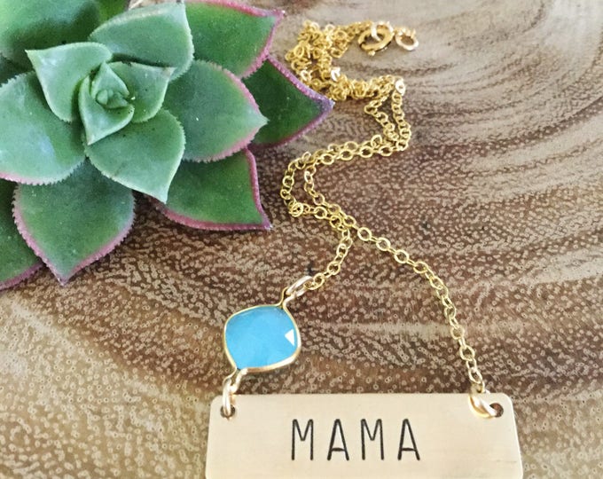 New! // Mama Stamped Gold Fill Bar Necklace Customizable Personalize Mothers Day Push Present Friend Gift Baby Shower New Mom Mother Heart