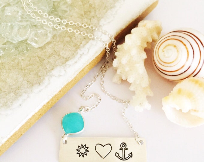 Sun Heart Anchor Bar Necklace Sterling Silver Beach Bridesmaids Friend Gift Bohemian Layering Nautical Outer Banks Salty