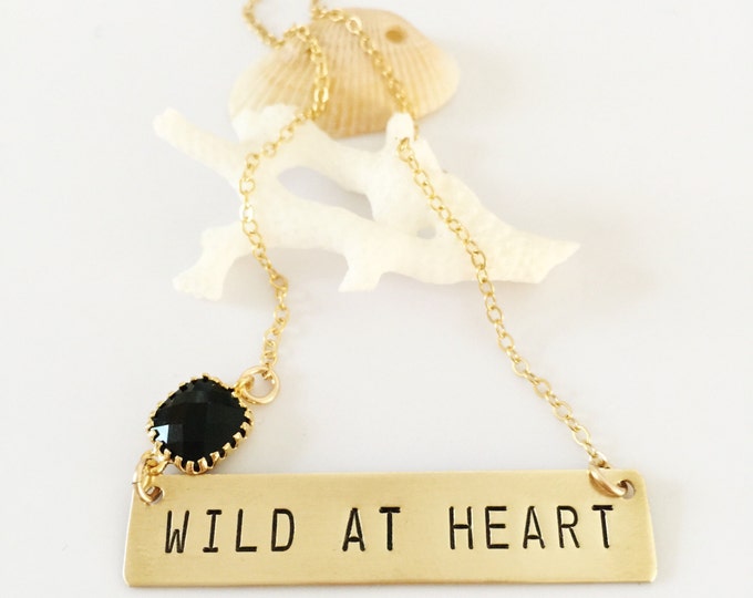 WILD At Heart Stamped Gold Fill Bar Layering Wandelust Bohemian Free Spirit Boho Necklace Nameplate