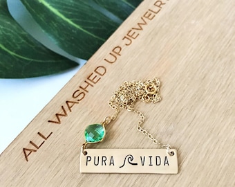 Pura Vida Stamped Gold Fill Bar Necklace