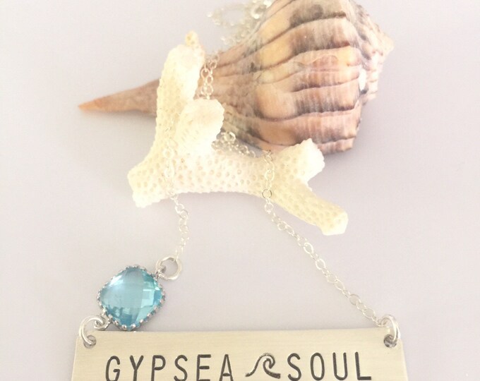Gypsea Soul Bar Necklace Sterling Silver Stamped Turquoise Beach Bridesmaids Friend Gift Outer Banks OBX Wave Sea Beach Ocean Sunshine Gypsy