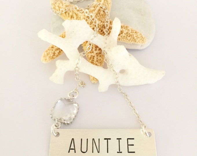 Auntie Stamped Sterling Silver Bar Necklace