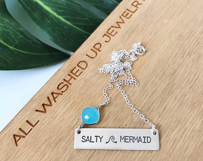 Salty Mermaid Sterling Silver Bar Necklace