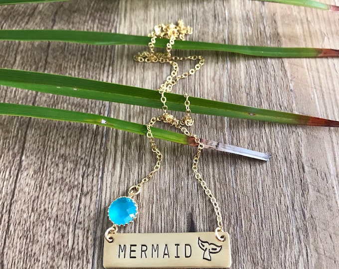 New! // Mermaid Tail  Gold Fill Bar Necklace Nameplate Nautical Anchor Beach Boho Necklace Bridesmaids Beach Wedding Gift