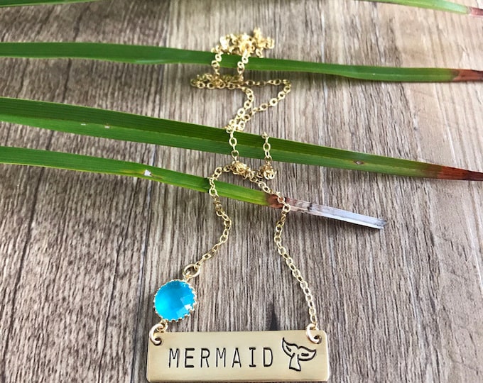 New! // Mermaid Tail  Gold Fill Bar Necklace Nameplate Nautical Anchor Beach Boho Necklace Bridesmaids Beach Wedding Gift