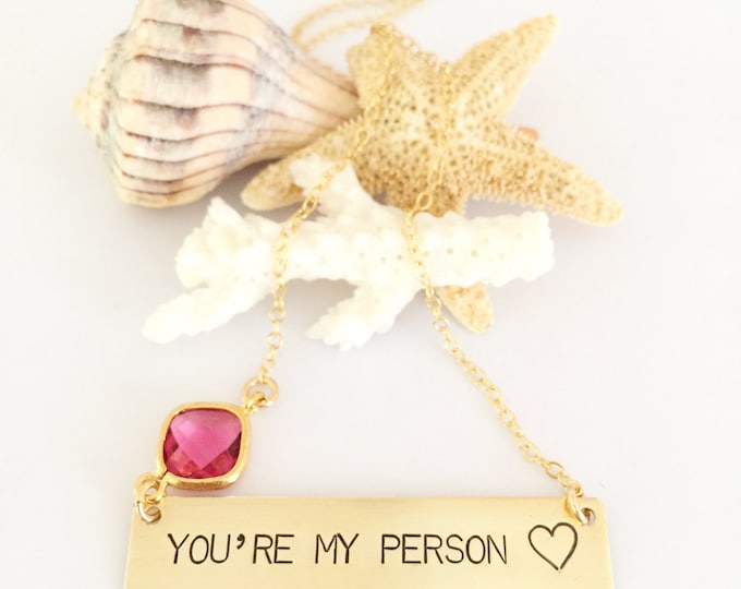 You're My Person Stamped Bar Necklace Name Plate Ocean Beach Wedding Love Gift Gold Fill Gold Custom Personalized