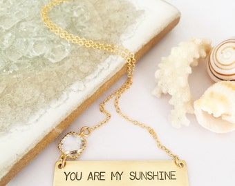 You Are My Sunshine Stamped Gold Fill Bar Necklace Boho Bridesmaids Friend Gift Layering All Washed Up Ocean Sea Beach Wedding