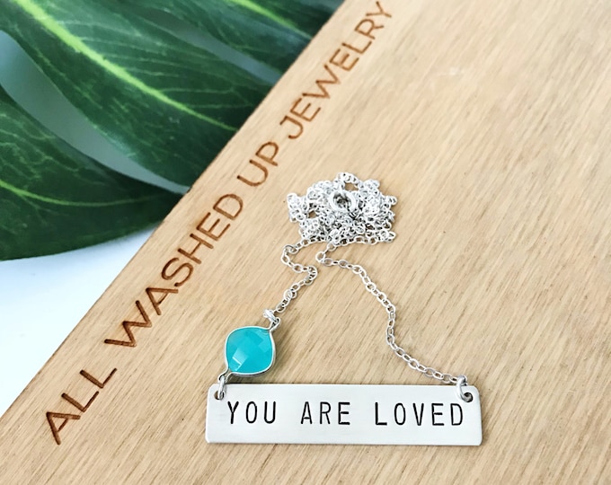 You Are Loved Sterling Silver Stamped Bar Nameplate Custom Love Valentines XOXO Gift