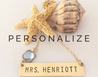 MRS Necklace Custom Personalized Stamped Wedding Bride Teacher Bar Nameplate Layering