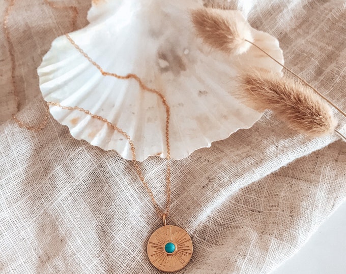 New! // 14kt Gold Filled Turquoise Starburst Necklace