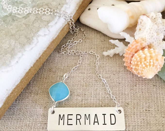 Mermaid Bar Necklace Stamped Sea Ocean Beach Outer Banks Boho Layering Sterling Silver Wanderlust Bohemian