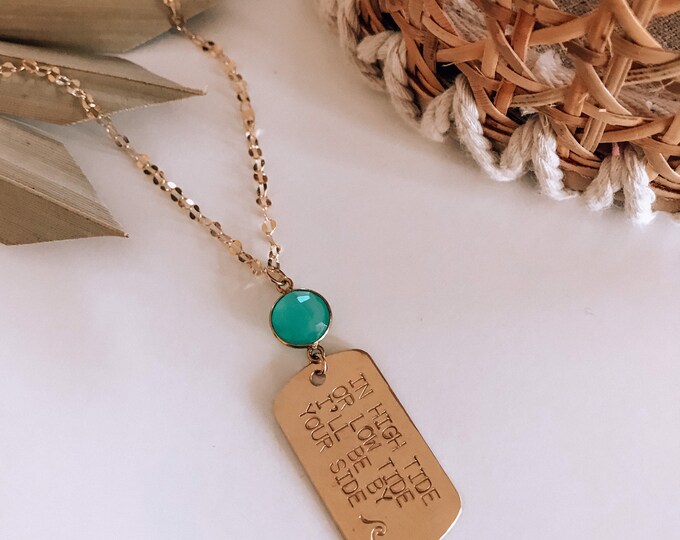 New! // In High Tide or Low Tide 14kt Gold Filled Stamped Dog Tag Necklace