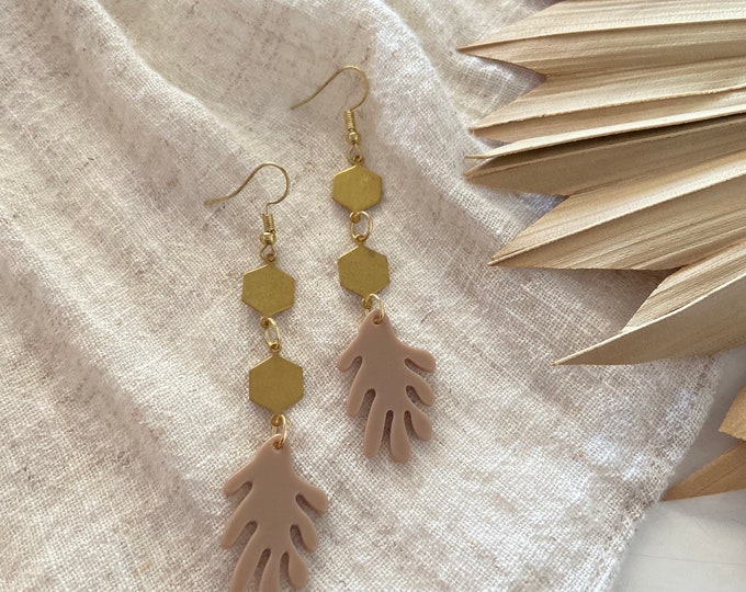 New! // Small Coral Acrylic & Gold Charm Earrings