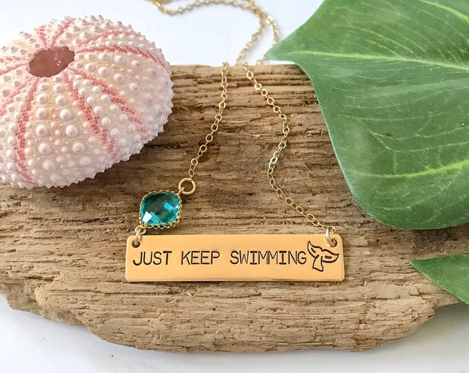 New! // Just Keep Swimming Gold Fill Bar Necklace