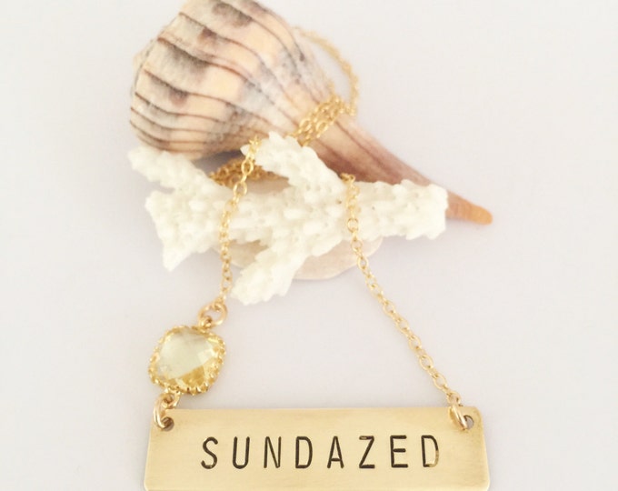 SUNDAZED Stamped Gold Fill Bar Necklace Bohemian Beach Ocean Outer Banks Wanderlust Customizable Custom Wedding Friend Gift Nautical