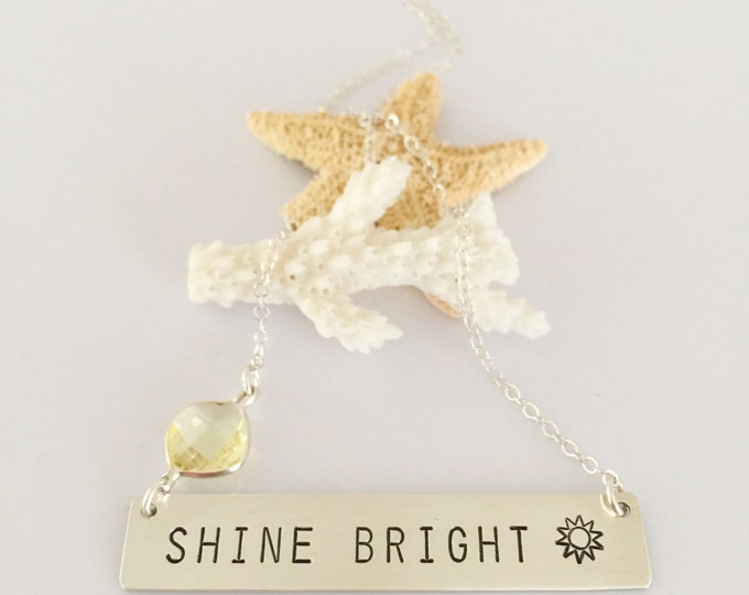 Shine Bright Bar Necklace Sterling Silver Stamped Sunshine Beach Bridesmaids Friend Gift Outer Banks OBX Wave Sea