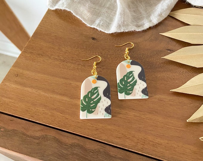 New! // Tropical Acrylic Scene Earrings