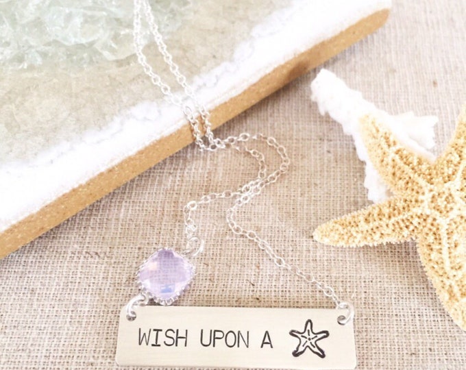 Wish Upon A Starfish Bar Necklace Sterling Silver Ocean Salty Mermaid Sea Tropical Boho Outer Banks OBX Beach