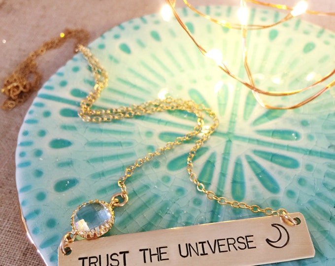 Trust The Universe Stamped Gold Fill Necklace Custom Personalized Love Friend Gift Gold Customizable Name Necklace Banner