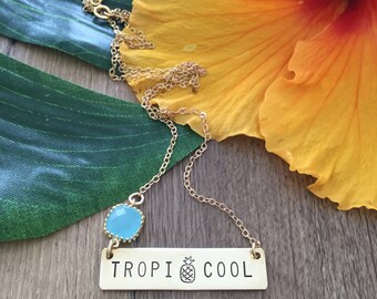 New! //Tropicool Bar Necklace Stamped Gold Fill