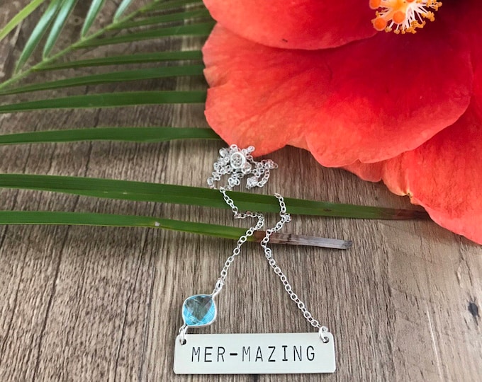 New! // Mermazing Mermaid Stamped Bar Necklace Sterling Silver