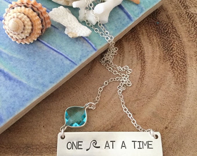 One Wave At A Time Stamped Sterling Silver Bar Necklace