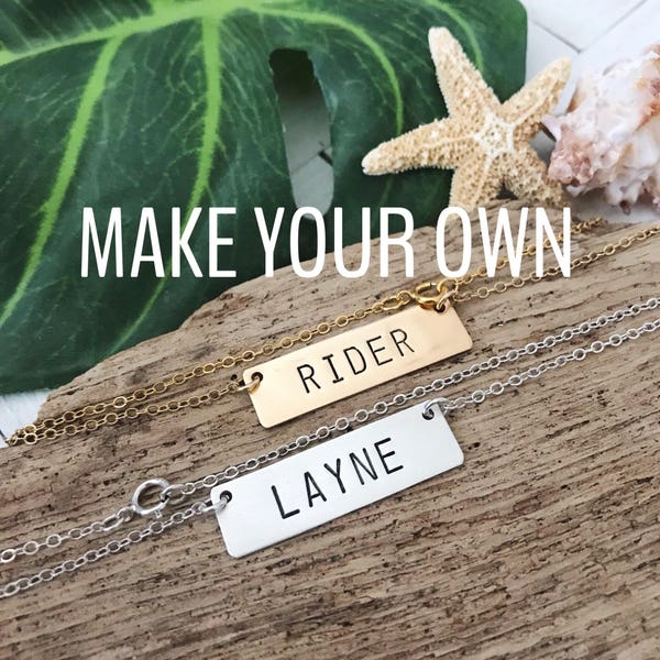 New! // Custom One Word Name Bar Necklace Sterling Silver Gold Fill