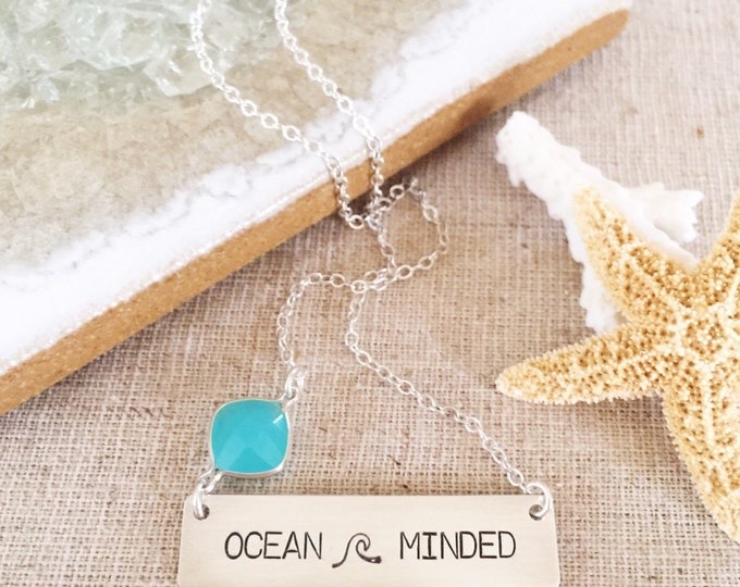 Ocean Minded Stamped Sterling Silver Bar Necklace