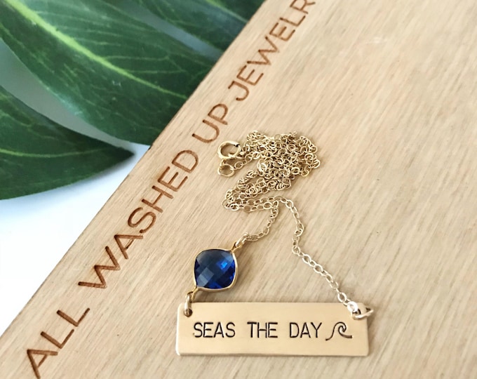 Gold Fill SEAS THE DAY Stamped Nautical Beach Necklace