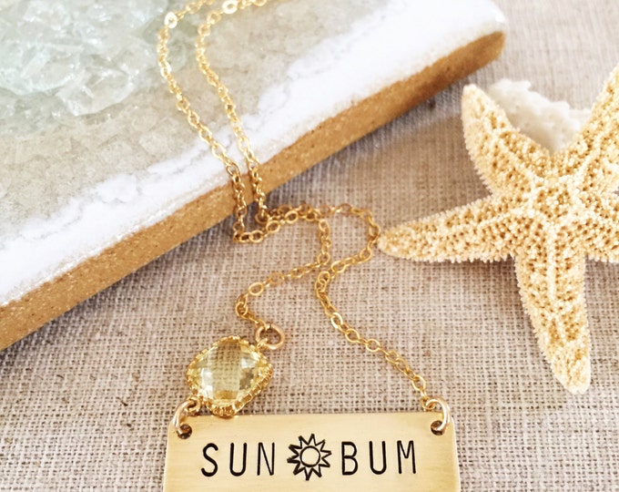 Sun Bum Bar Necklace Nameplate Necklace Stamped Ocean Beach Sea Coastal Sunshine