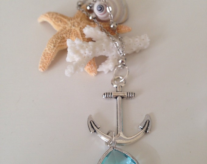 Silver Anchor Long Layering Nautical Beach Necklace