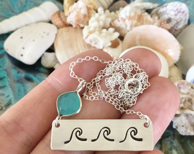 Wave Bar Necklace Vitamin Sea Anchored Gypsea Beach Bridesmaids Wedding Customizable Mermaid Ocean Love