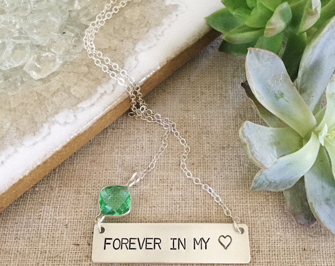 FOREVER In My Heart Stamped Sterling Silver Bar Necklace Love Family Friend Gift Mom Dad