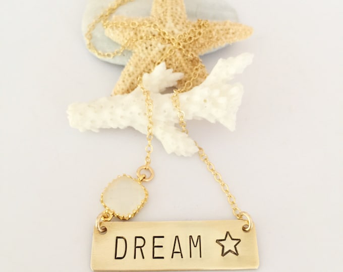 DREAM Stamped Star Gold Fill Nameplate Dreamer Layering Bohemian Personalize Bar Stamped