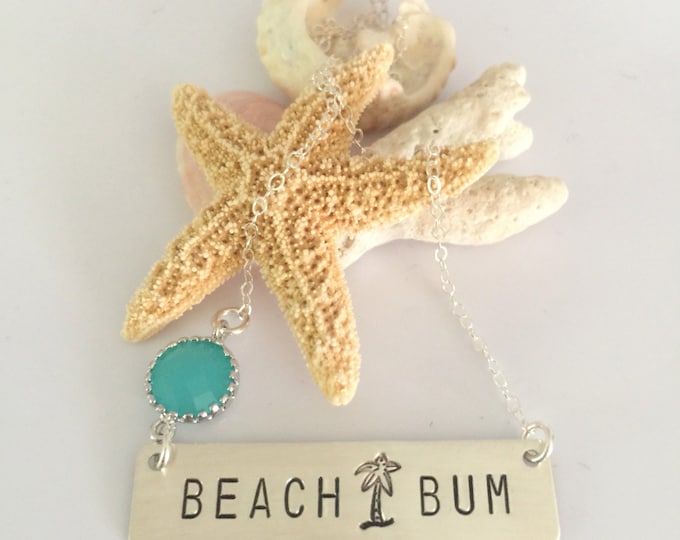 Beach Bum Bar Necklace Nameplate Ocean Customized Bridesmaids Personalized Nautical Anchor Palm Tree Outer Banks OBX Vitamin Sea Salty